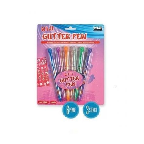 Niji Blister con 6 Penne Glitterate + 3 Stencil 5340