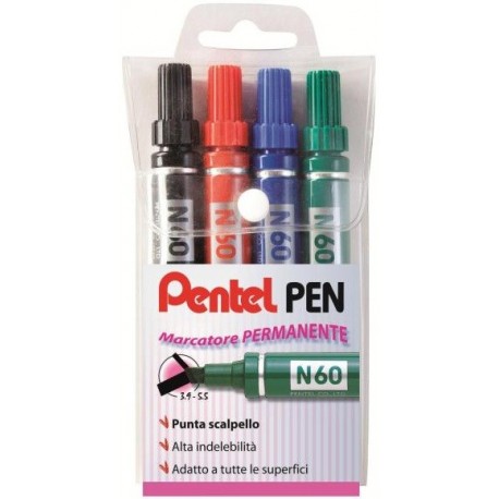 Pentel N60 Punta smussata Nero, Blu, Verde, Rosso 4pezzoi evidenziatore 0050504