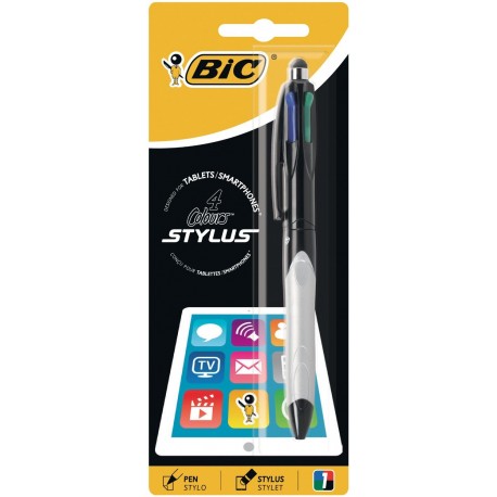 BIC 4 colours balpen en Stylus 2 in 1, verpakt op blister Clip on retractable ballpoint pen Nero, Blu, Verde, Rosso ...