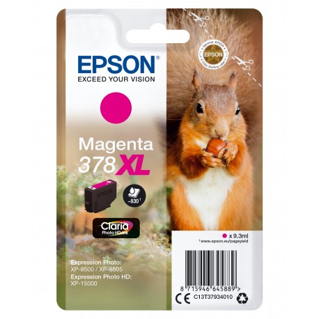 Epson Squirrel Singlepack Magenta 378XL Claria Photo HD Ink C13T37934010