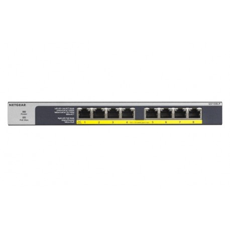 Netgear GS108LP No gestito Gigabit Ethernet 101001000 Nero, Grigio 1U Supporto Power over Ethernet PoE GS108LP 100EUS