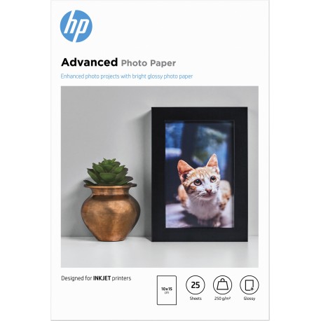 HP Confezione da 25 fogli di carta fotografica Advanced, lucida, 250 gm2, 10 x 15 cm 101 x 152 mm Q8691A